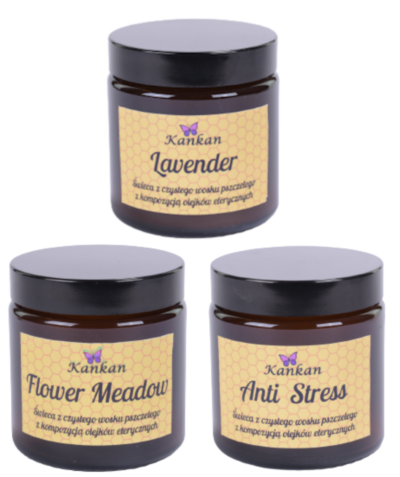 Zestaw Świec Zapachowych - Pogromca Stresu: Lavender + Flower Meadow + Anti-Stress